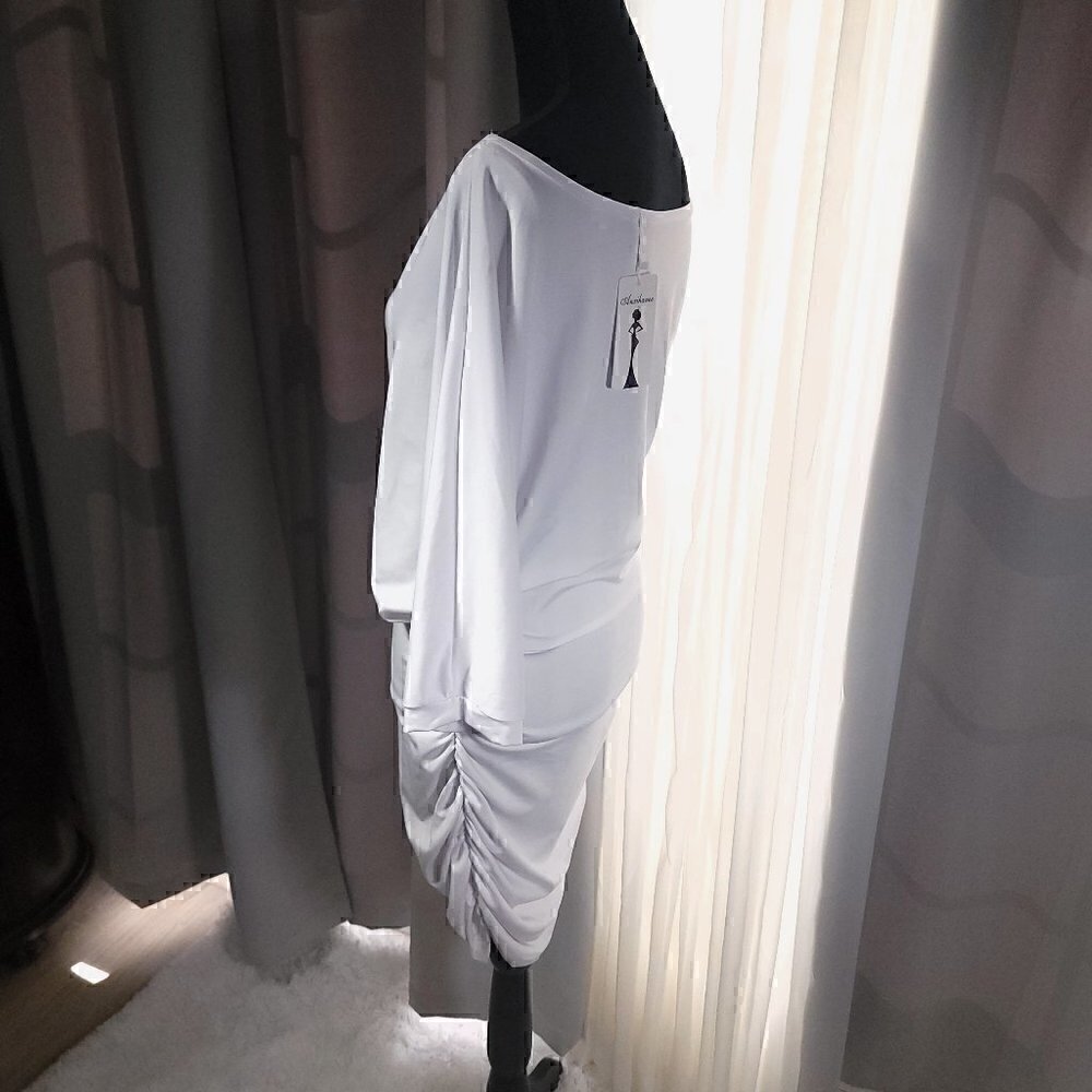 Anxihanee Women’s Off The Shoulder WHITE Mini Dress Size L (NWT) - Picture 2 of 10